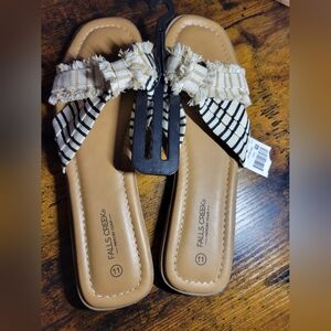 Falls Creek Women's size 11 Striped Tan and Black Sandals